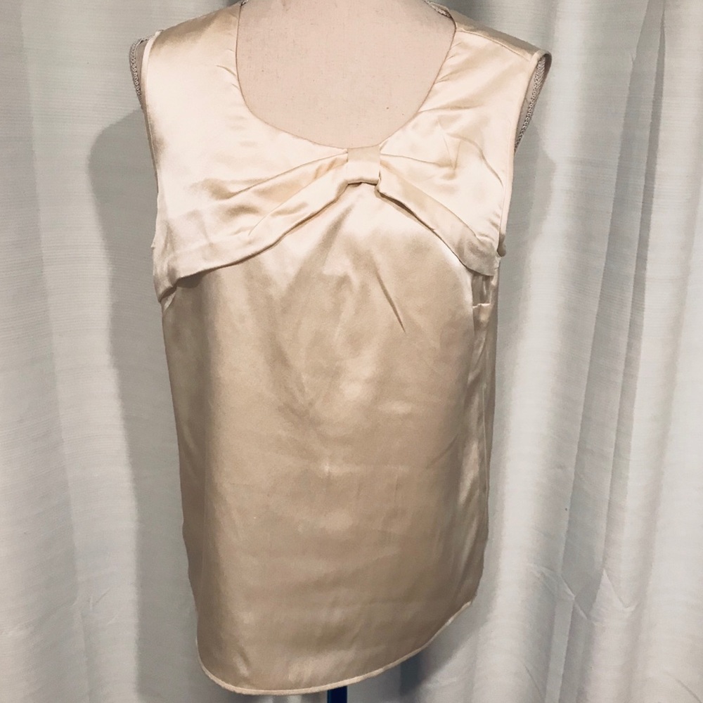 kate spade Cream Satin Bow-Accent Sleeveless Blouse